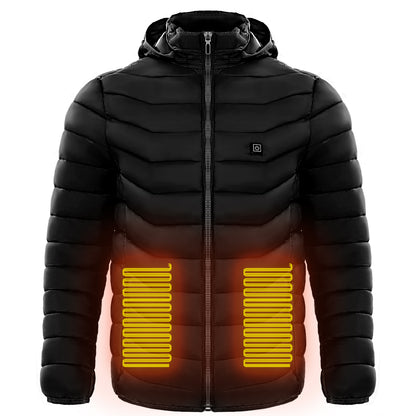 Men's Insulated Heated Puffer Jacket with Electric Heating and Hooded Windbreaker