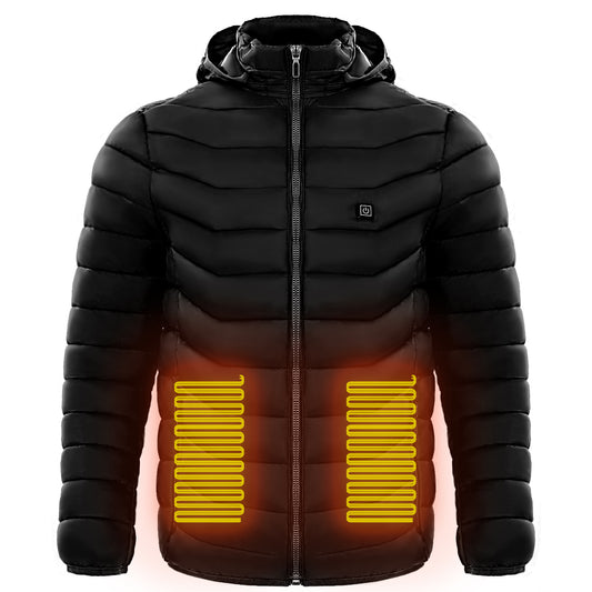 Men's Insulated Heated Puffer Jacket with Electric Heating and Hooded Windbreaker