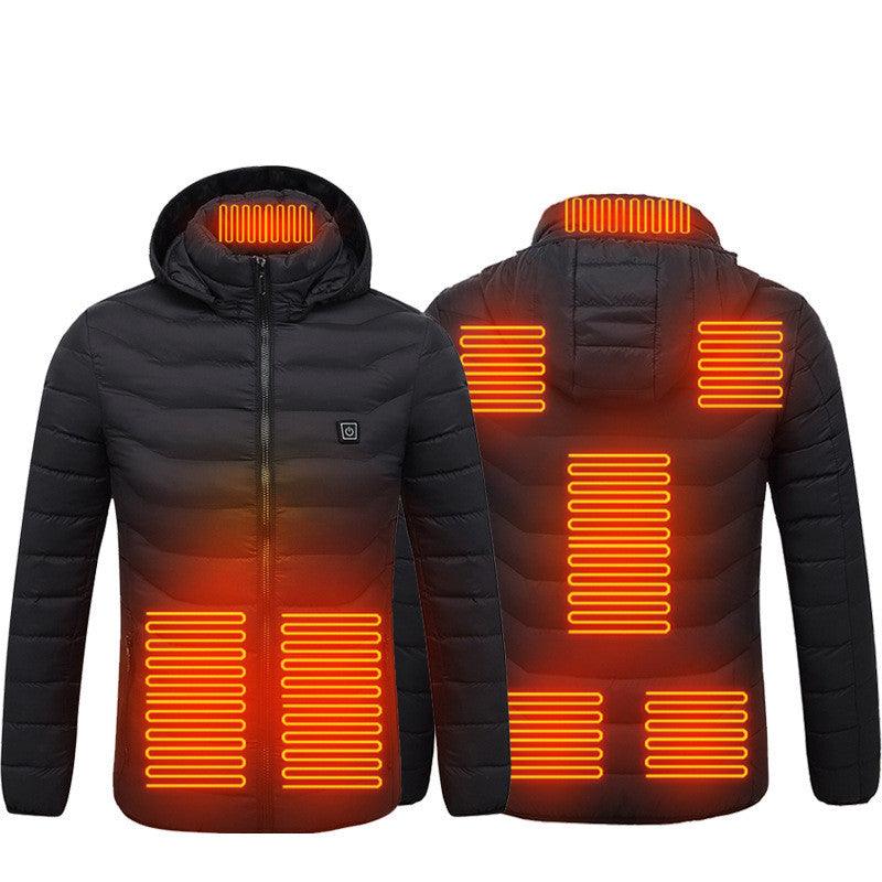Men's Insulated Heated Puffer Jacket with Electric Heating and Hooded Windbreaker