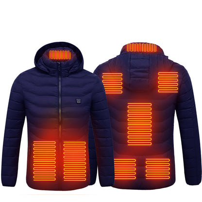Men's Insulated Heated Puffer Jacket with Electric Heating and Hooded Windbreaker