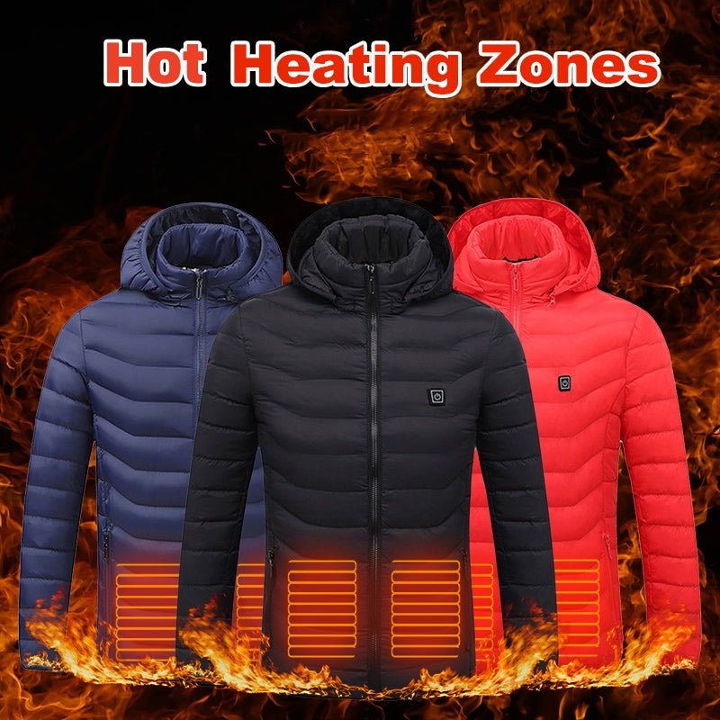 Men's Insulated Heated Puffer Jacket with Electric Heating and Hooded Windbreaker