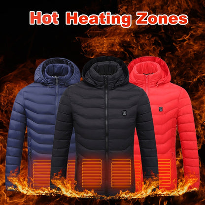 Men's Insulated Heated Puffer Jacket with Electric Heating and Hooded Windbreaker