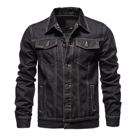Men's Plus Size Lightweight Oversized Denim Jacket with Lapel and Button Closure