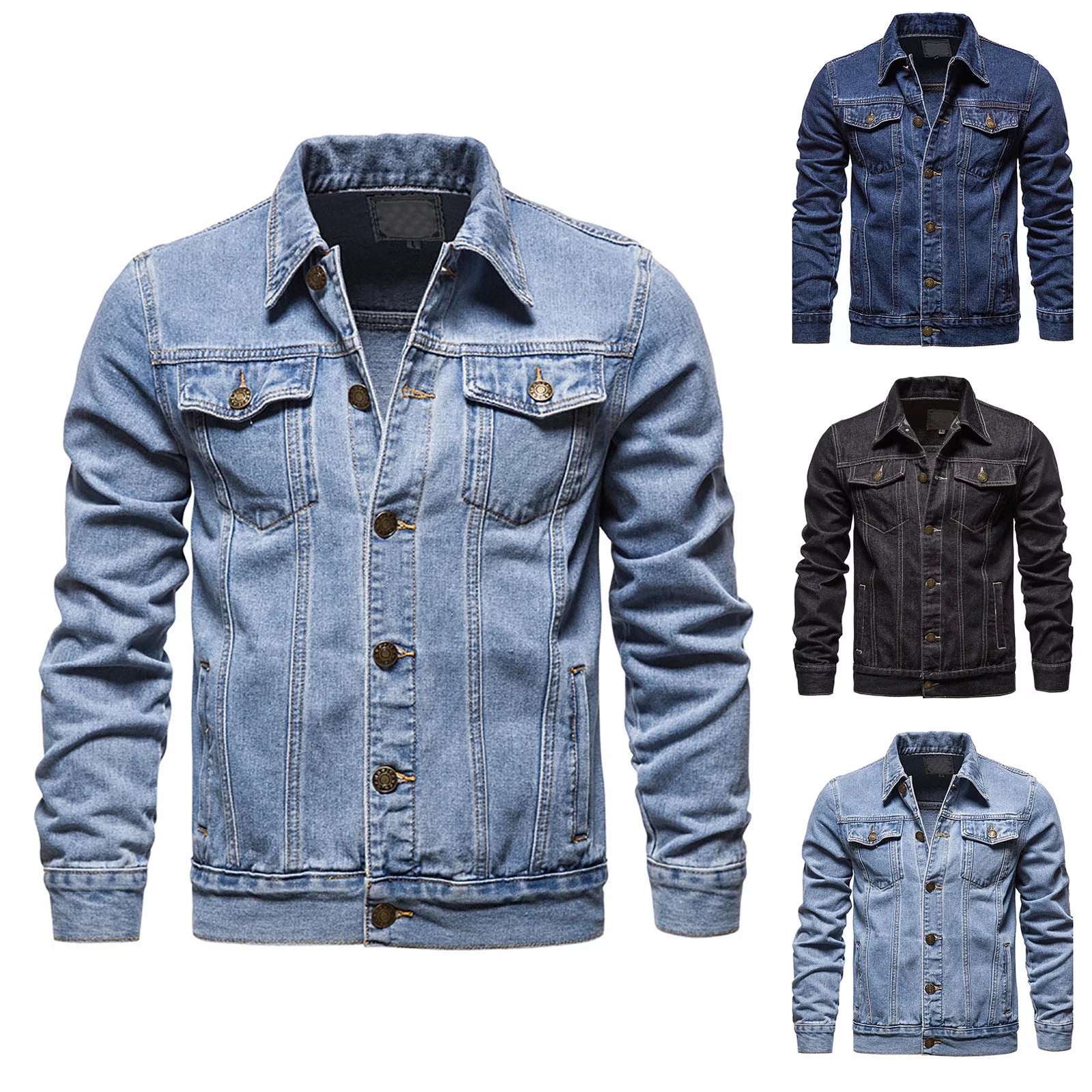 Men's Plus Size Lightweight Oversized Denim Jacket with Lapel and Button Closure