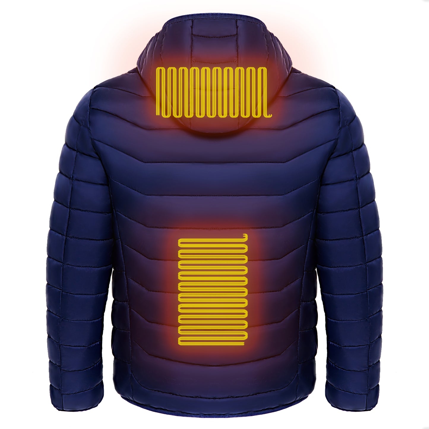 Men's Insulated Heated Puffer Jacket with Electric Heating and Hooded Windbreaker