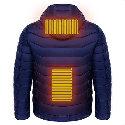 Men's Insulated Heated Puffer Jacket with Electric Heating and Hooded Windbreaker