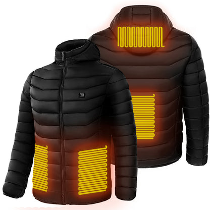 Men's Insulated Heated Puffer Jacket with Electric Heating and Hooded Windbreaker