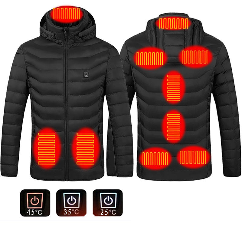 Men's Insulated Heated Puffer Jacket with Electric Heating and Hooded Windbreaker