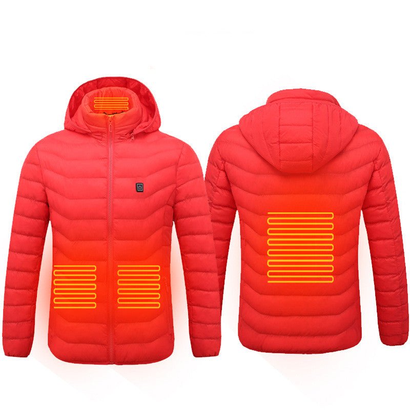 Men's Insulated Heated Puffer Jacket with Electric Heating and Hooded Windbreaker