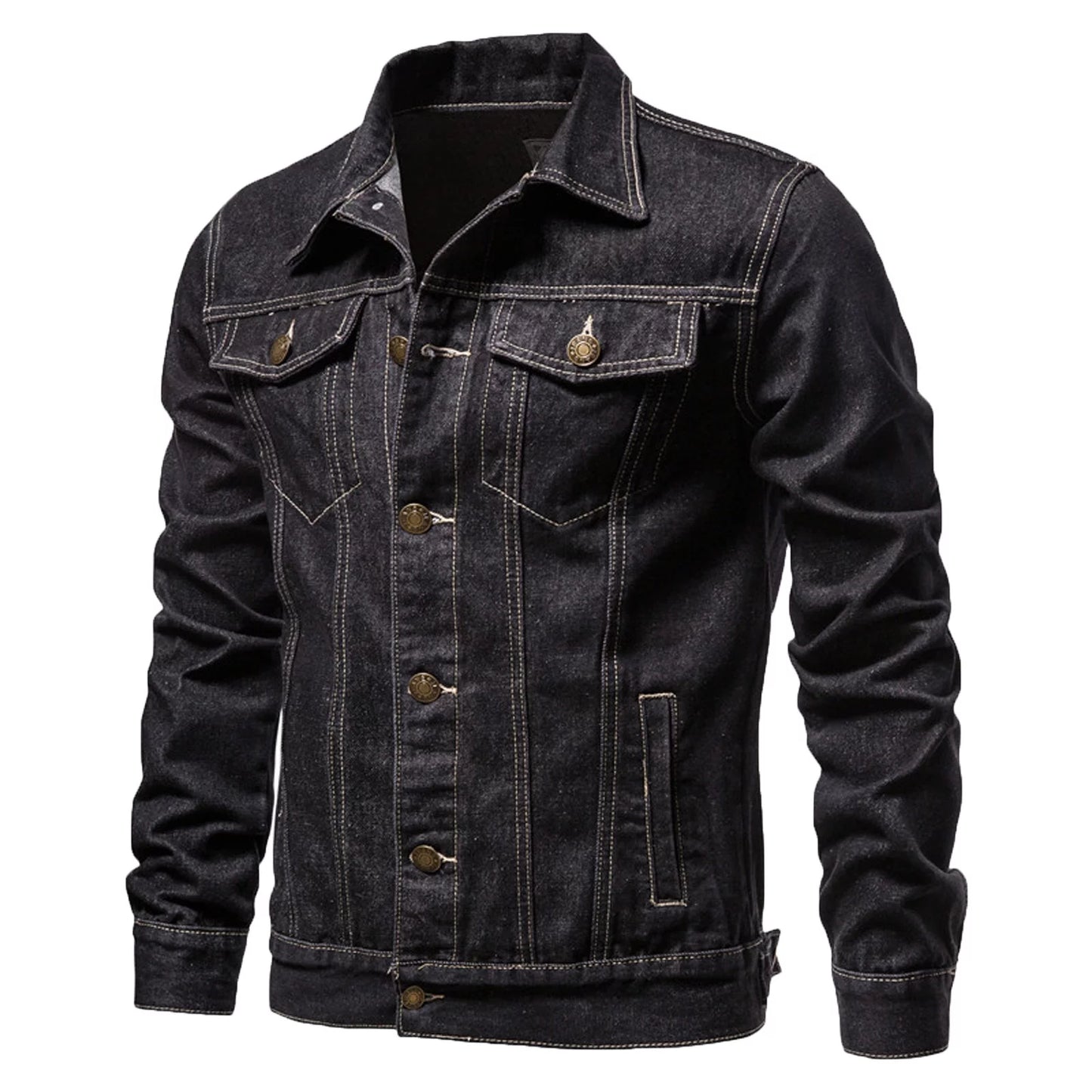 Men's Plus Size Lightweight Oversized Denim Jacket with Lapel and Button Closure