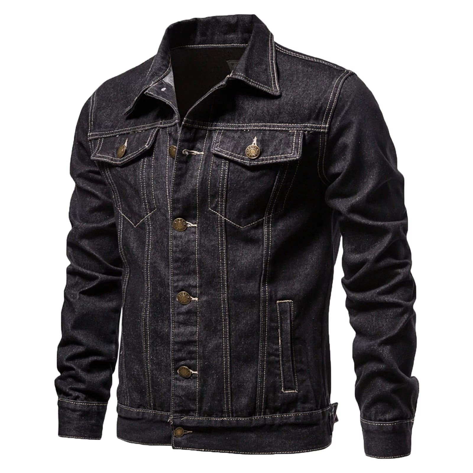 Men's Plus Size Lightweight Oversized Denim Jacket with Lapel and Button Closure